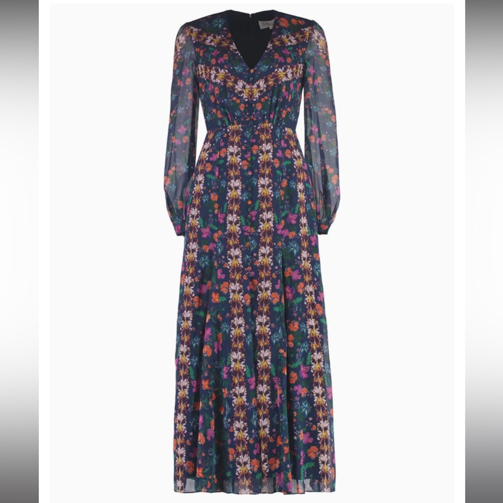 NWT: Saloni Silk Annabel Dress — Marble Floral Pattern